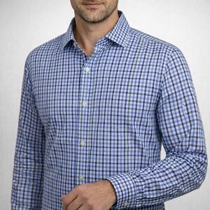 Tommy Hilfiger Blue Gingham Cotton Dress Shirt Office US L